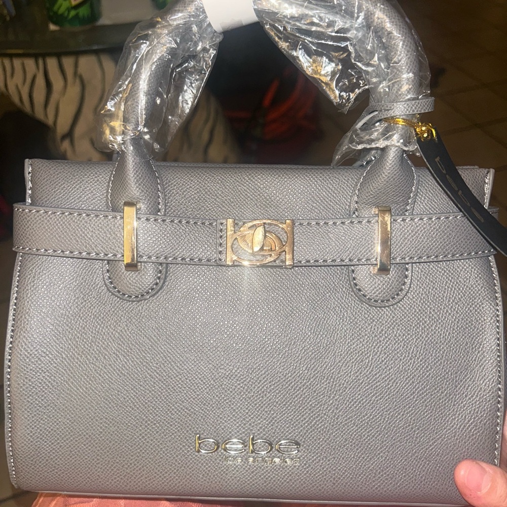 Bebe Charcoal Satchel with Gold Accents